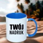 niebieski kubek z własnym nadrukiem